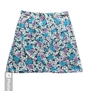 J Jill A-line Women’s Cotton Skirt elastic waist Turquoise Purple POCKETS Size M